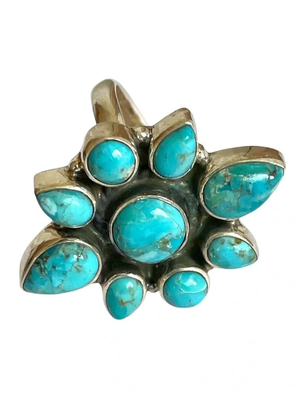 NWOT Turquoise And Sterling Silver Cluster Ring Size 8